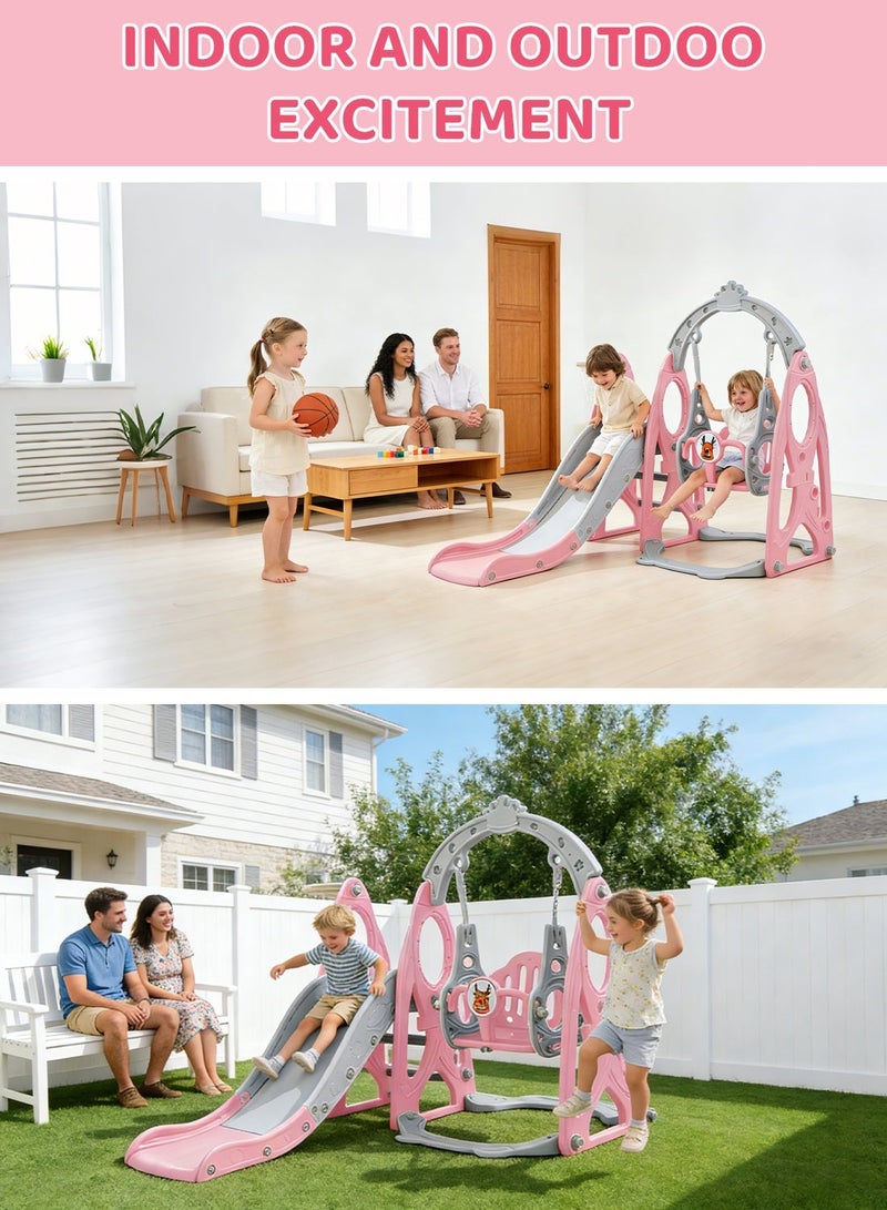 MaBaby 4 in 1 Kids Slide and Swing Set, Indoor/Outdoor Playground for Kids Baby with Basketball Hoop, Climber Slide Toddlers Playset for Boys and Girls Backyard Playground - Image 5